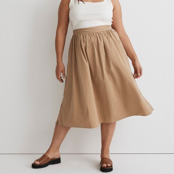 Madewell  Signature Poplin Side-Button Midi Skirt in Seed Khaki Size XL - Picture 1 of 7